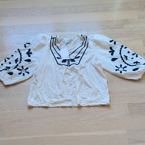 Wonderly Cream Top with Black Floral Design